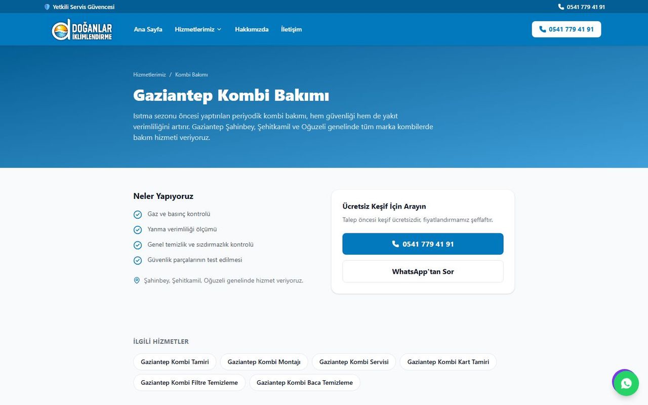 Doğanlar İklimlendirme sitesinden bir iç sayfa
