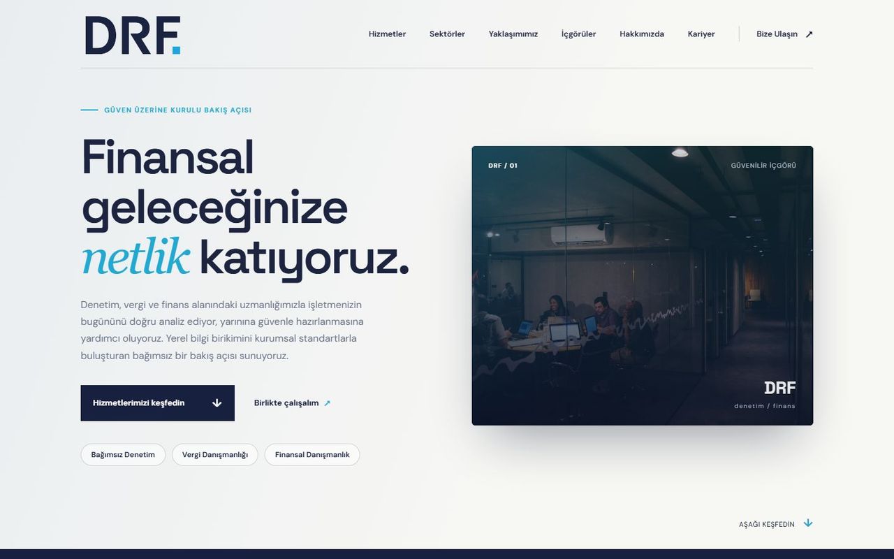 DRF Denetim sitesinin masaüstü ana sayfası