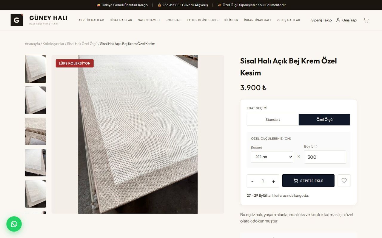 Güney Halı sitesinden bir iç sayfa