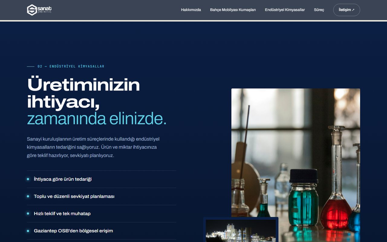 Sanat Polyester sitesinin endüstriyel kimyasallar bölümü