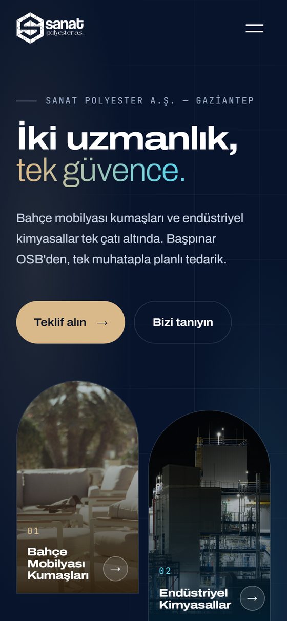 Sanat Polyester sitesinin mobil görünümü